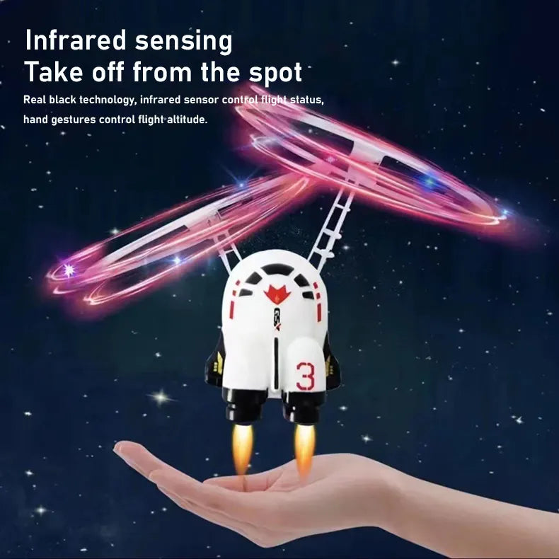 Flying Robot Astronaut Toy Aircraft High-Tech Hand-Controlled Drone Interactive Dual Wings with Lights Outdoor GiftS for Kids