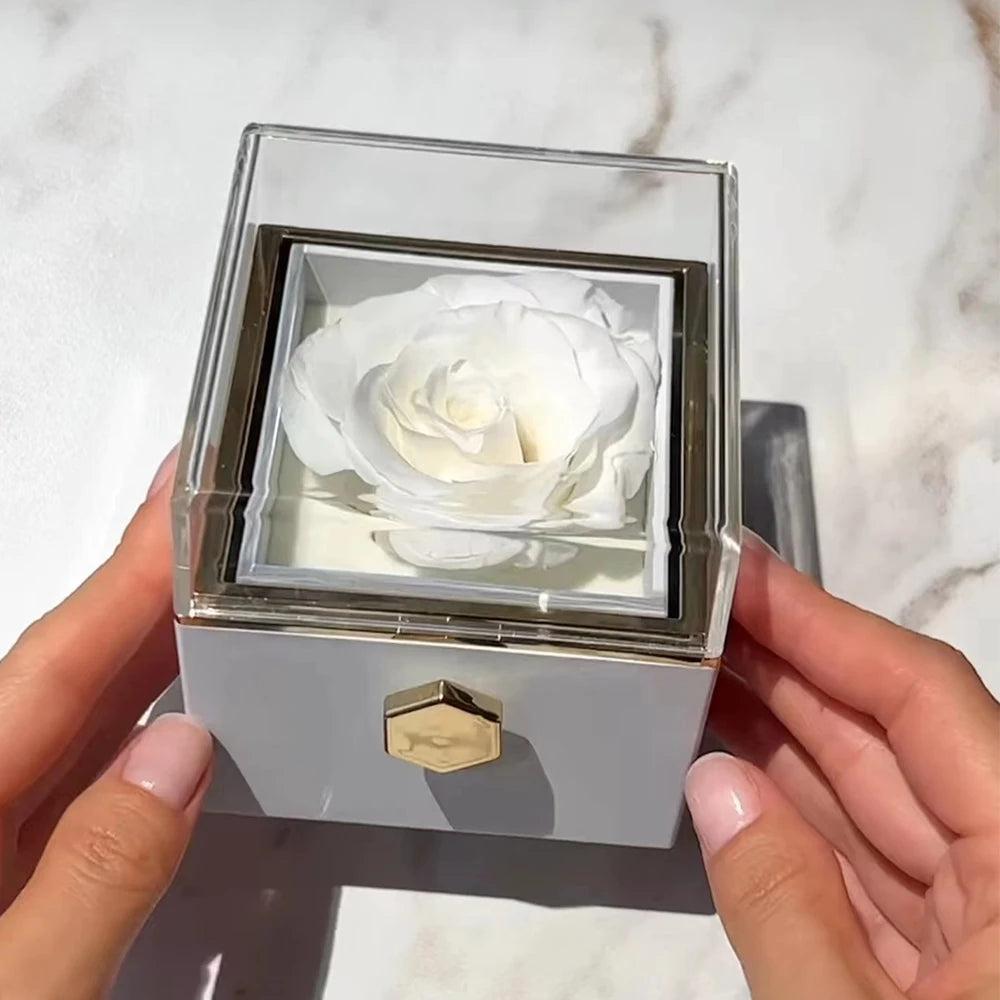 2023 New Valentine Eternal Rose Jewelry Ring Box Rotate Wedding Pendant Necklace Storage Case for Women Girlfriend